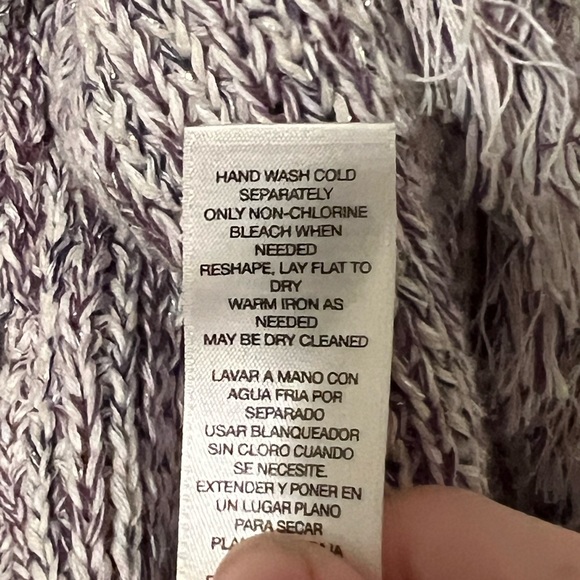 Chico’s Freida fringed open front cardigan in lilac and silver metallic thread - Picture 11 of 11